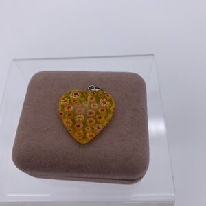 Millefiori Murano Flower Love Heart Deep Yellow Pendant